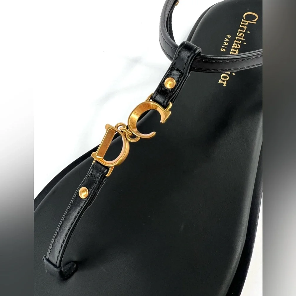 Dior  C'est Dior Thong Sandals Christian Dior Logo CD Leather Flats Size EU 38 - Picture 11 of 16